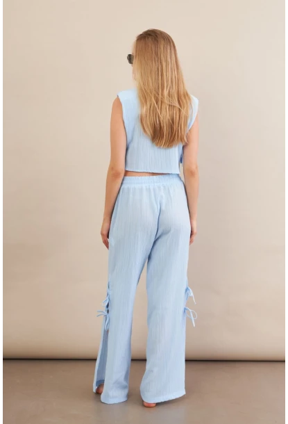 Kadın Mavi Omuzları Vatkalı Alt Üst Takım KED002