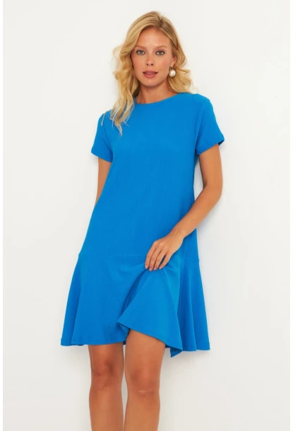 Kadın Mavi Sırtı Detaylı Bürümcük Midi Elbise ST055