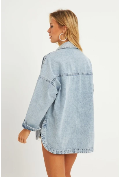 Kadın Mavi Taşlı Denim Ceket İS249
