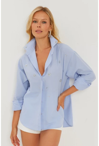 Kadın Mavi Taşlı Gömlek SF2550