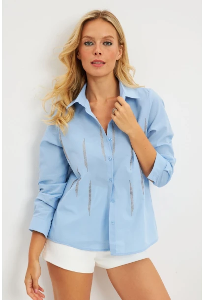Kadın Mavi Taşlı Gömlek ZER404