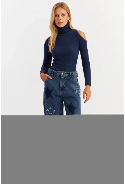 Kadın Mavi Yamalı Jean Pantolon AUR1