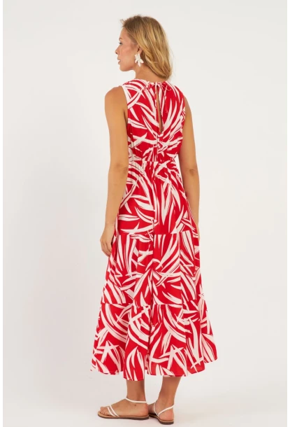 Kadın Mercan Desenli Kruvaze Midi Elbise YZ634