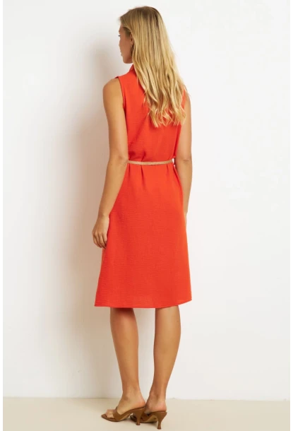 Kadın Mercan Kemerli Gömlek Midi Elbise SGT404