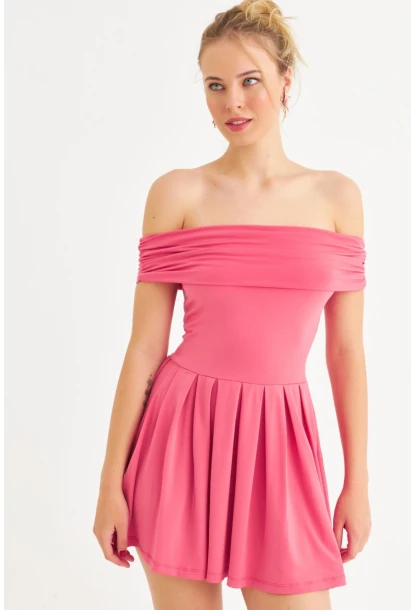 Kadın Mercan Madonna Yaka Mini Elbise MON1262-1