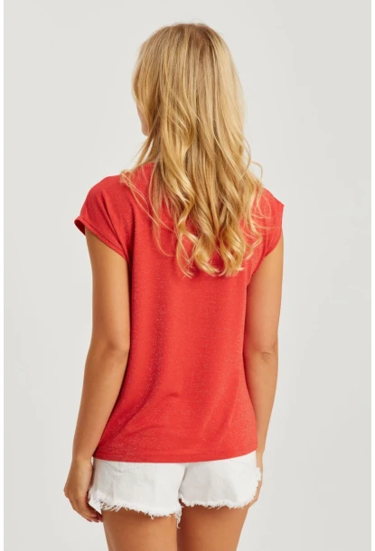 Kadın Mercan V Yaka Simli Bluz RX436