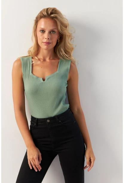 Kadın Mint Kare Yaka Triko Bluz SMT243