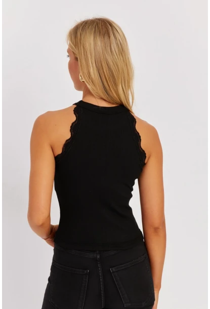 Kadın Mint-Siyah Halter Yaka Dantelli Bluz MK08