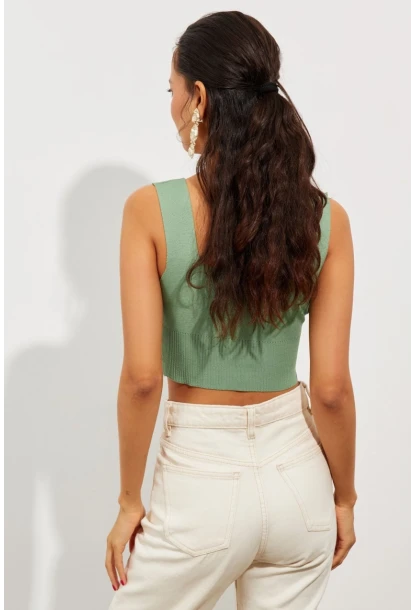 Kadın Mint Triko Crop Atlet YV118