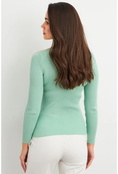 Kadın Mint V Yaka Triko Bluz YV284