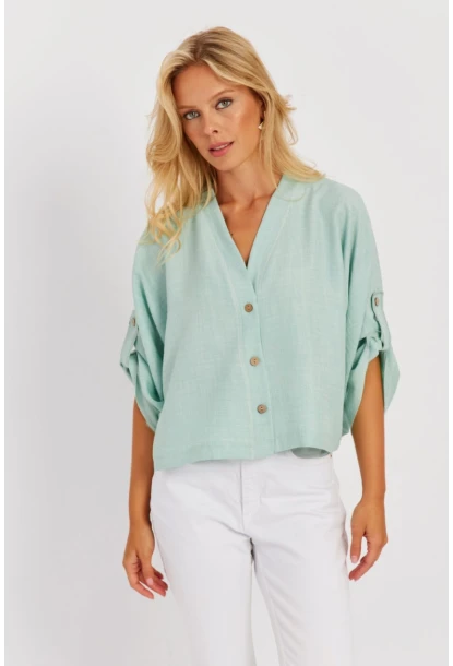 Kadın Mint Yarasa Kol Kısa Gömlek GÇ160