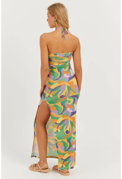 Kadın Multi Boyun Bağlamalı Desenli Midi Elbise MEN2041