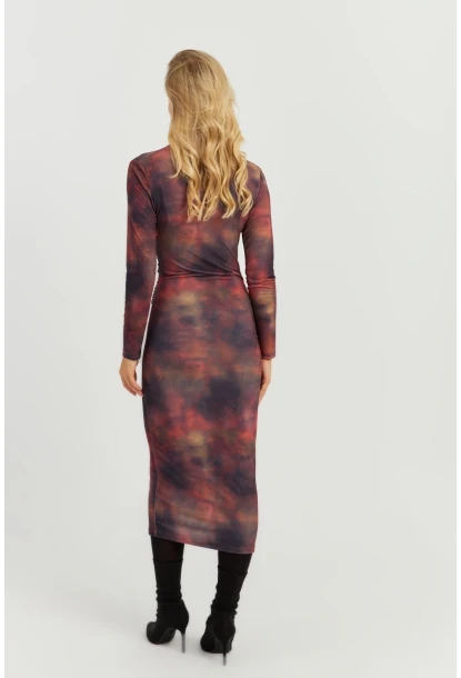 Kadın Multi Büzgülü Desenli Midi Elbise MON118