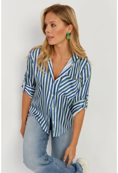 Kadın Multi Çizgili Saten Gömlek SF2536