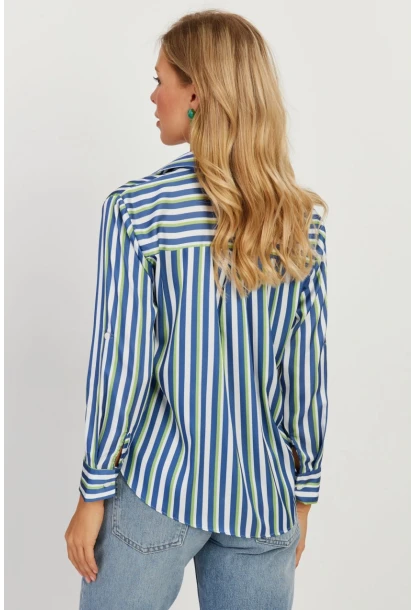 Kadın Multi Çizgili Saten Gömlek SF2536
