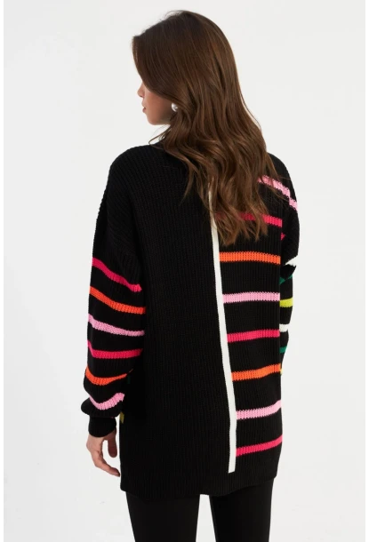 Kadın Multi Çizgili Triko Hırka MSMT2427