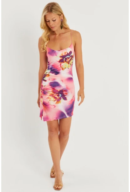 Kadın Multi Desenli Büzgülü Mini Elbise AYD312