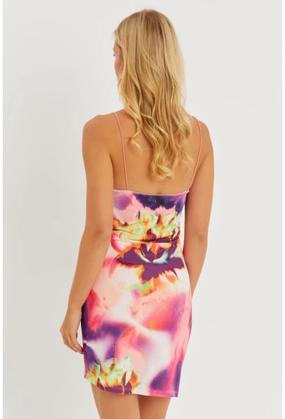 Kadın Multi Desenli Büzgülü Mini Elbise AYD312