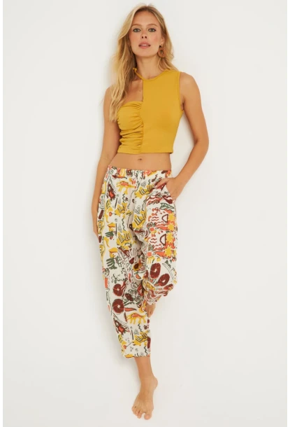 Kadın Multi Desenli Keten Şalvar Pantolon K1253