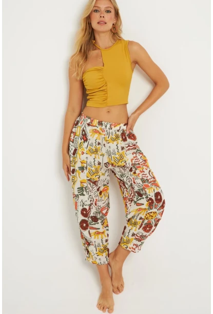 Kadın Multi Desenli Keten Şalvar Pantolon K1253