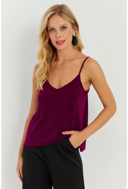 Kadın Mürdüm Askılı Bluz AYD269