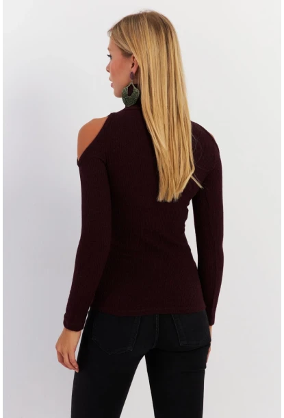 Kadın Mürdüm Omuzları Açık Kaşkorse Bluz HOR04