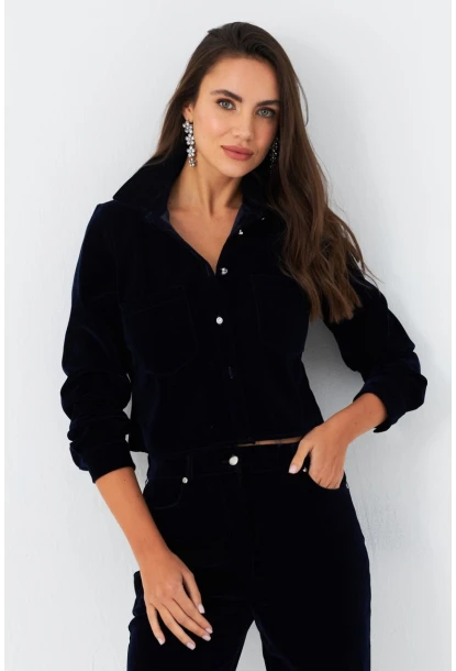 Kadın Parlament Taş Düğmeli Kadife Gömlek Ceket CAR1075