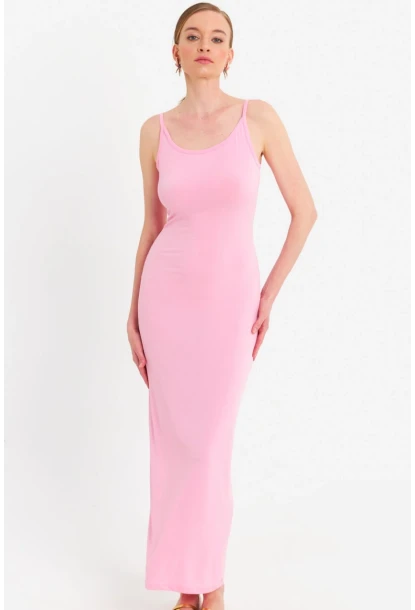 Kadın Pembe Ayarlanabilir Askılı Maxi Elbise MEN2004
