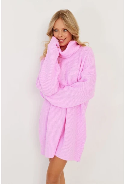 Kadın Pembe Balıkçı Yaka Triko Tunik KZ2504