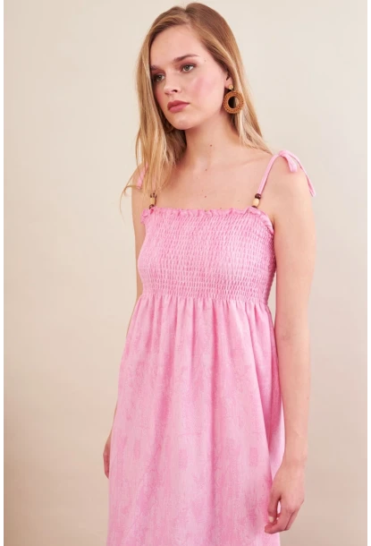 Kadın Pembe Gipeli Midi Plaj Elbisesi OR501