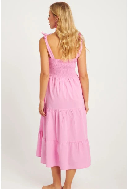 Kadın Pembe Gipeli Volanlı Midi Elbise SGT407