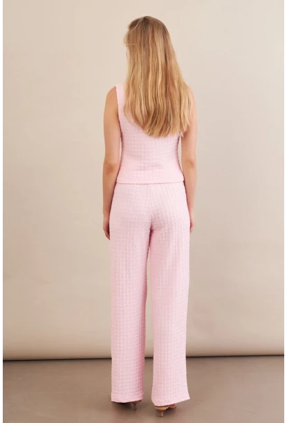 Kadın Pembe Gofre Yelek Pantalon Takım FLU330