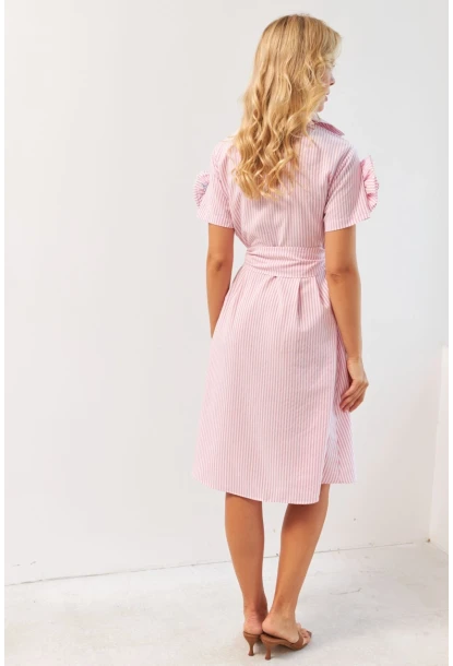 Kadın Pembe Gül Detaylı Midi Gömlek Elbise SF12812