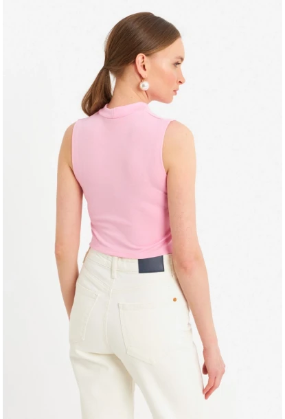 Kadın Pembe Kolsuz Crop Bluz ZH07