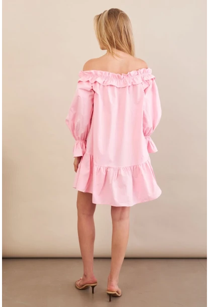 Kadın Pembe Madonna Yaka Midi Elbise PSG1012