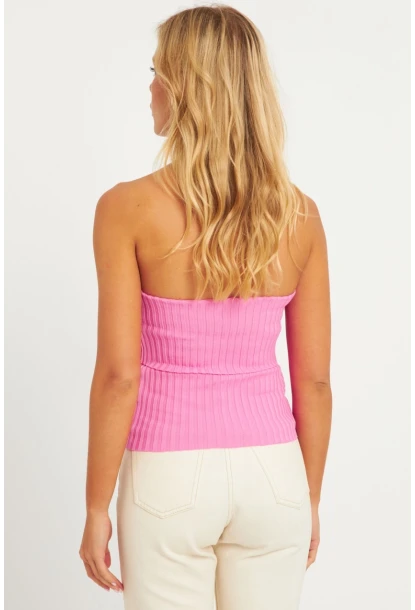 Kadın Pembe Straplez Triko Bluz YV240