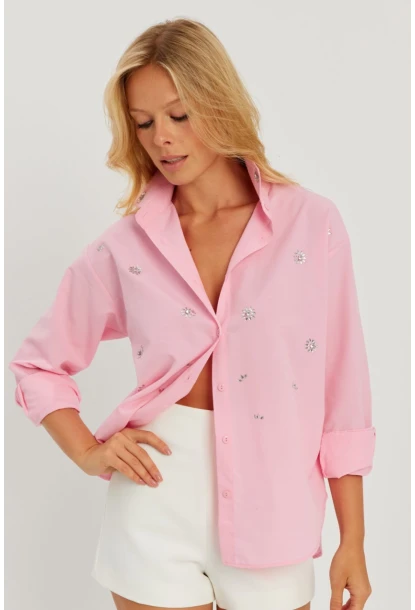 Kadın Pembe Taşlı Gömlek SF2550
