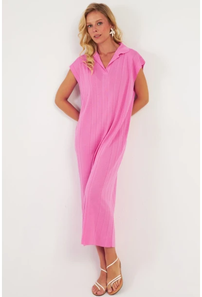 Kadın Pembe Triko Midi Elbise KZ3238