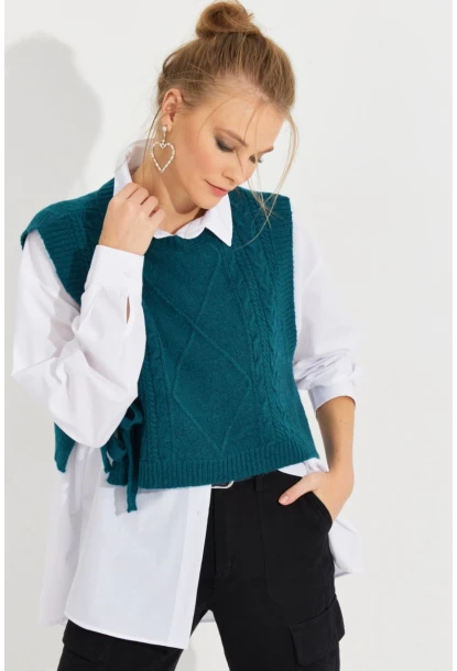 Kadın Petrol Yanları Bağlamalı Süveter YV210