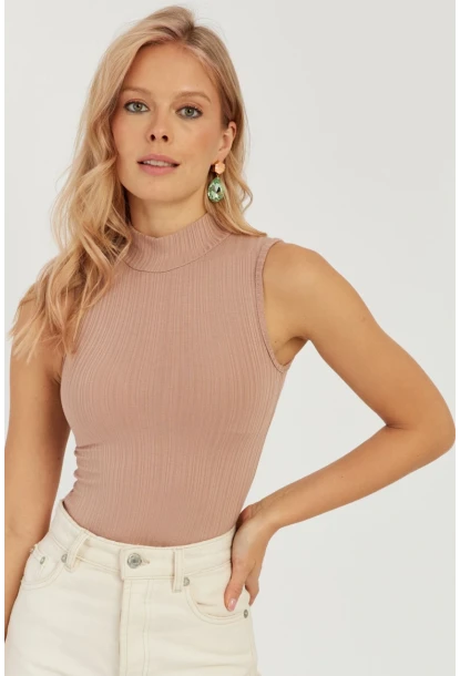 Kadın Pudra Fitilli Kolsuz Bluz LPP1261