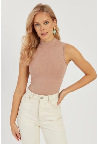 Kadın Pudra Fitilli Kolsuz Bluz LPP1261