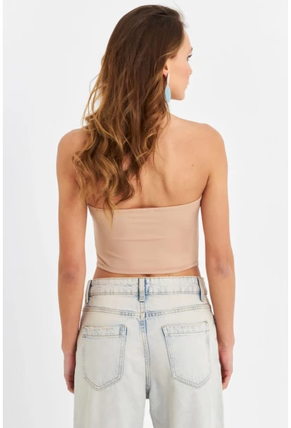 Kadın Pudra Straplez Crop Bluz B6081