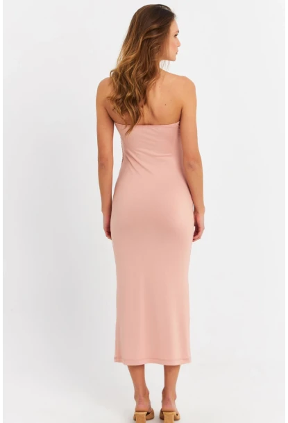 Kadın Pudra Straplez Midi Elbise EY3080
