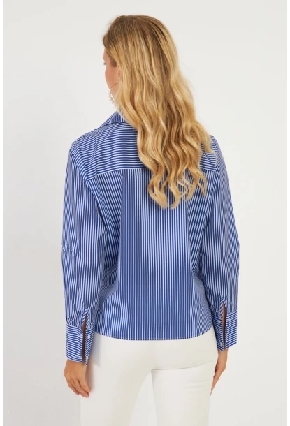 Kadın Saks Çizgili Gömlek ZER408