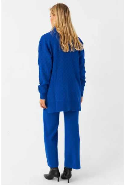 Kadın Saks İnci Düğmeli Triko Alt Üst Takım MNUV33