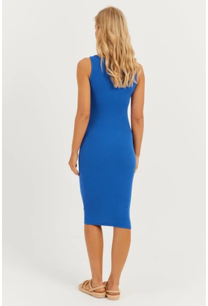 Kadın Saks Kaşkorse Midi Elbise CG330