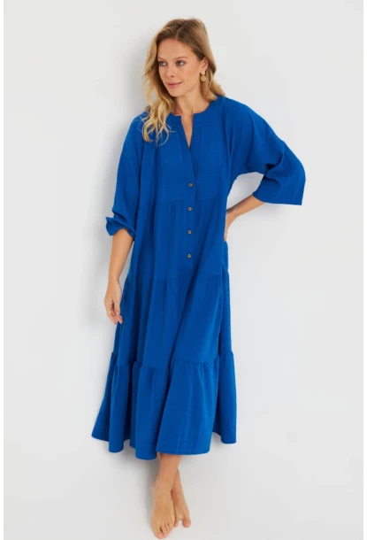 Kadın Saks Salaş Midi Elbise MQ982