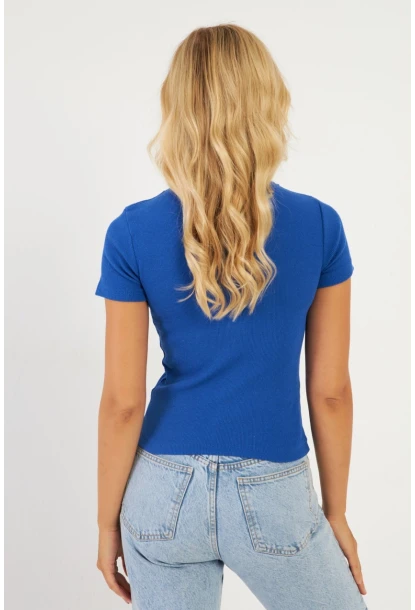 Kadın Saks Zincir Aksesuarlı Bluz XL2020