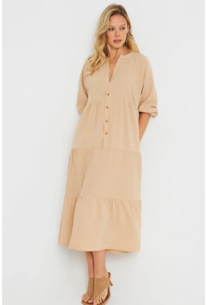 Kadın Salaş Midi Elbise Camel Q982