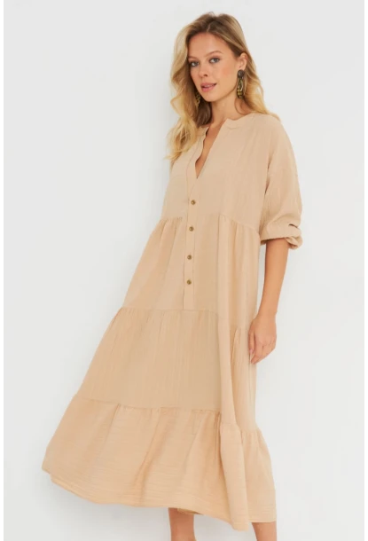 Kadın Salaş Midi Elbise Camel Q982